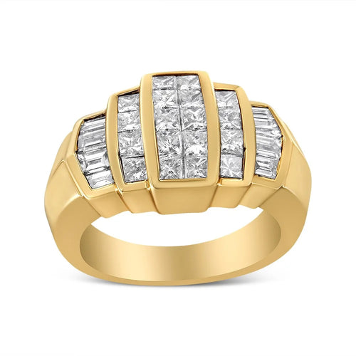14K Yellow Gold Channel Baguette and Princess-Cut Diamond Cocktail Ring Band J433
