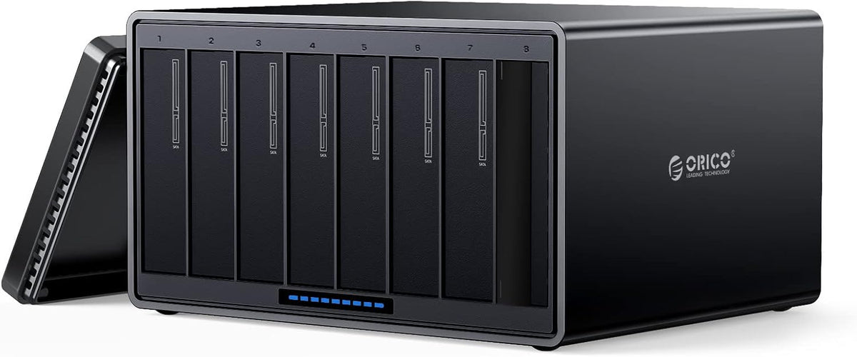 8 Bay External Hard Drive Enclosure Magnetic Aluminum Type C to SATA for 3.5inch HDD Tool Free Storage Case U2447