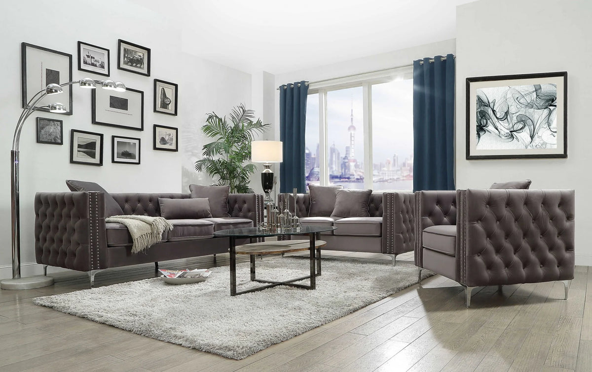 Dark Slate Gray Velvet Tufted Chesterfield Chair N3089