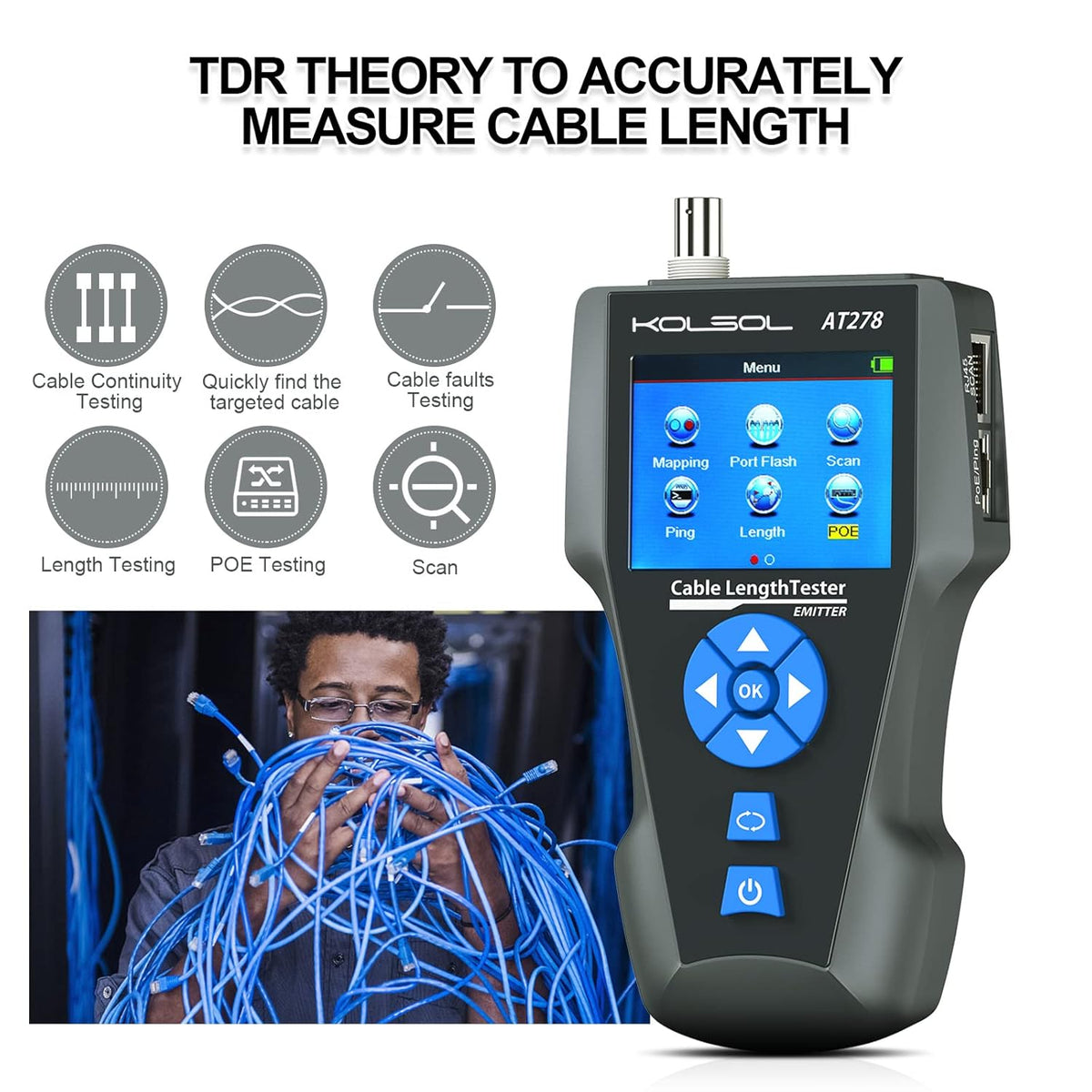Network Cable Tester with TDR and AC Filter for RJ45 RJ11 BNC Metal Cable M309