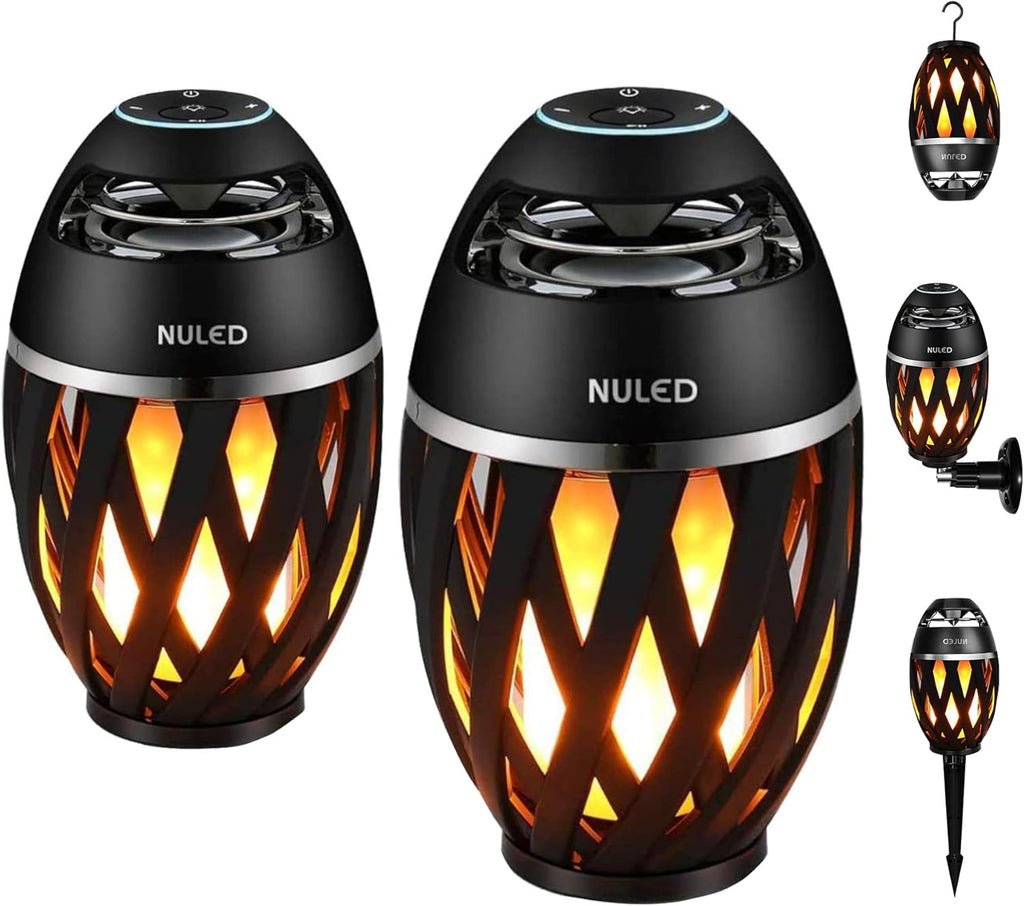 2 Pack Outdoor Bluetooth Speakers with LED Flame A9157