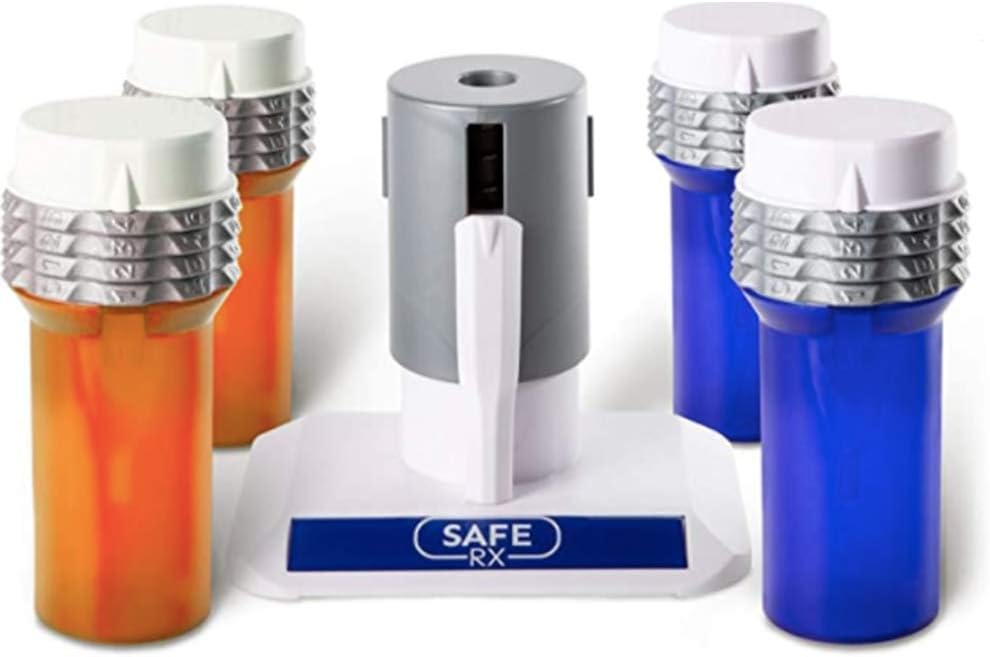 Locking Pill Bottle 4-pk Blue/Amber with Encoder Pack of 2 O68149