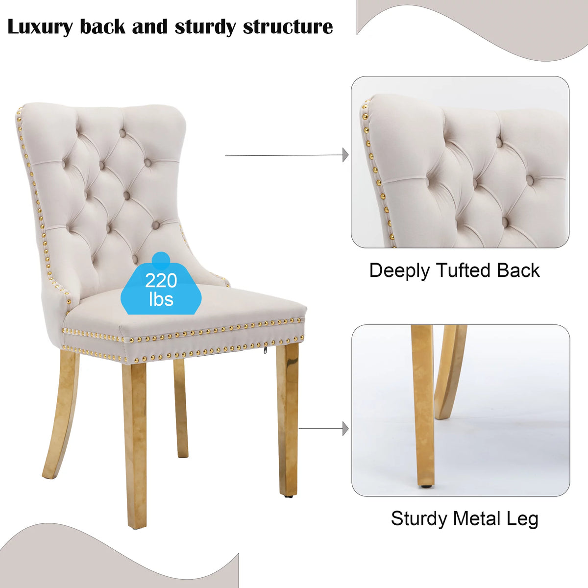 Velvet Dining Chairs with Nailhead Trim Set of 6 E974565