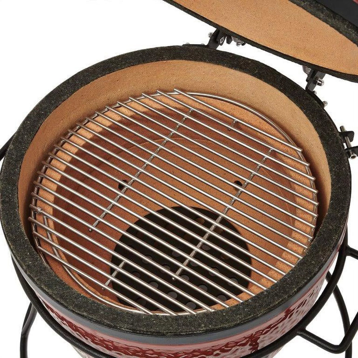 13.5 in. Portable Charcoal Grill in Red with Cast Iron Cart D7669