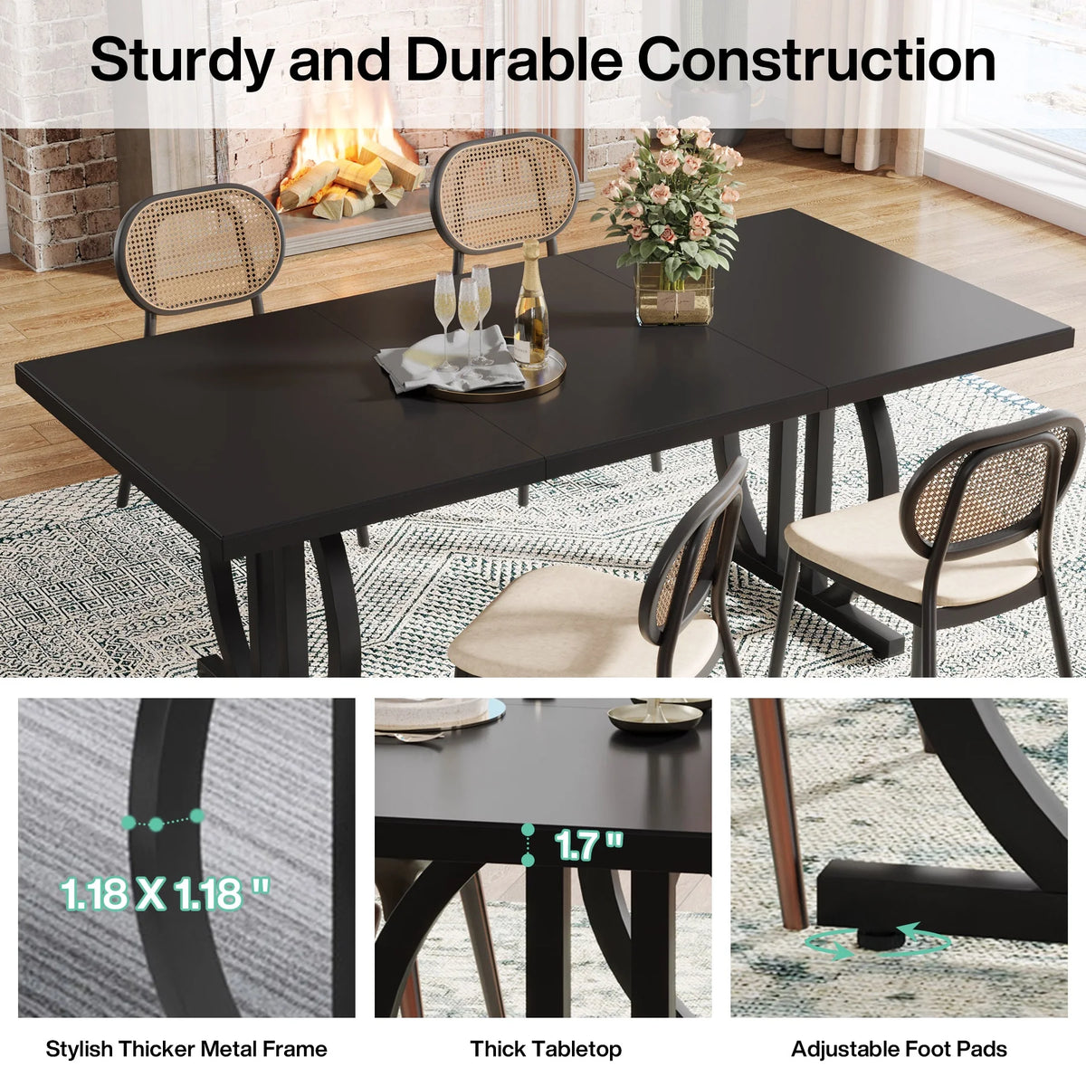 63 in. Dining Table with Heavy Duty Metal Frame N33489