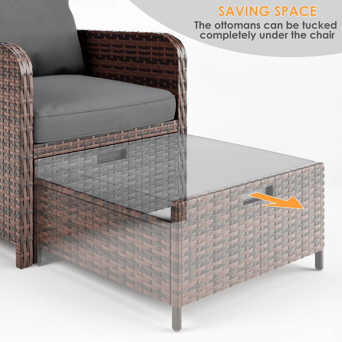 5 Piece Gray Rattan Patio Conversation Set with Ottomans and Storage Coffee Table P4212