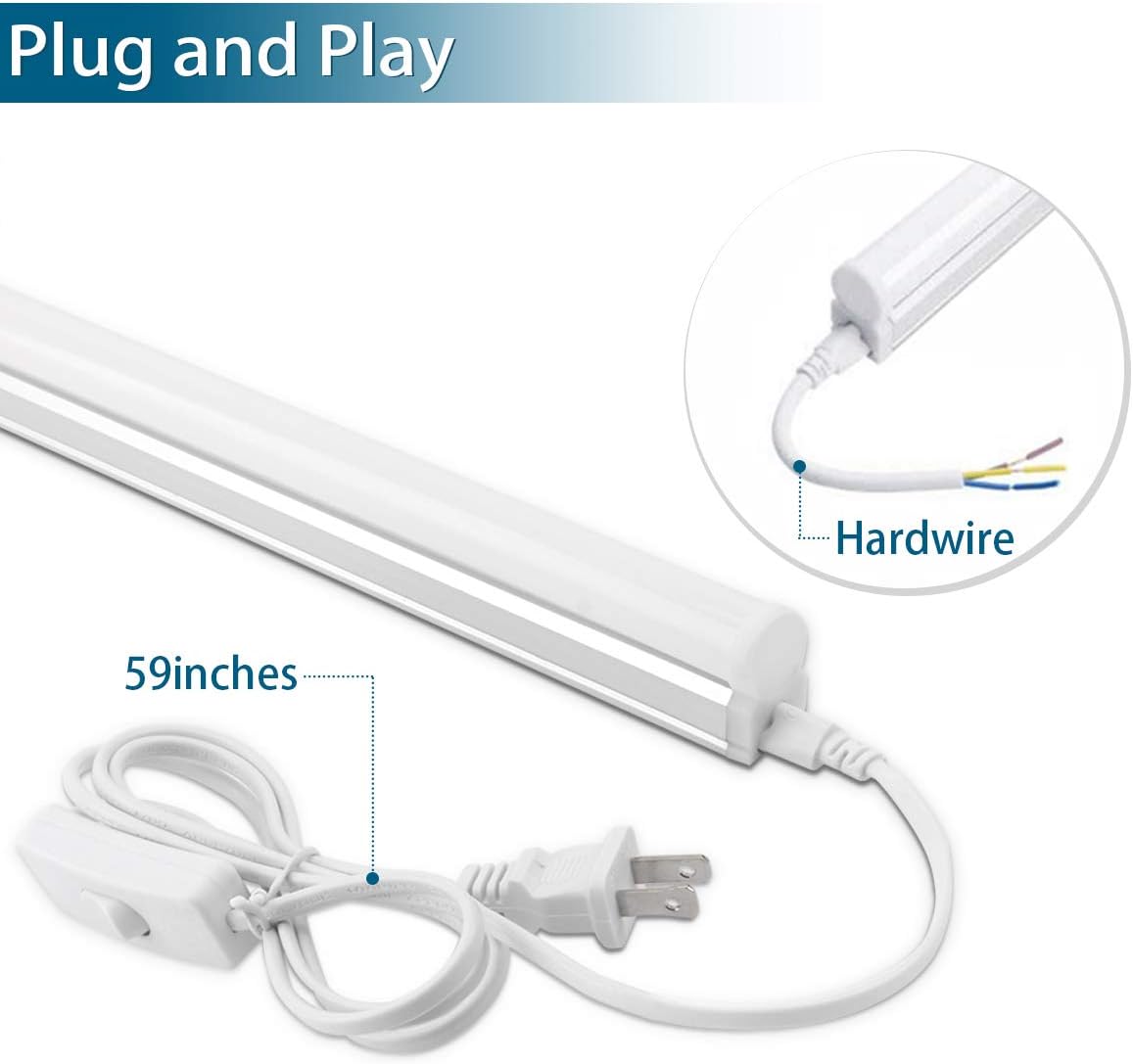 Pack of 6 LED T5 Integrated Single Fixture, 4FT, 2200lm, 4000K, 20W, Utility Shop Light N517580