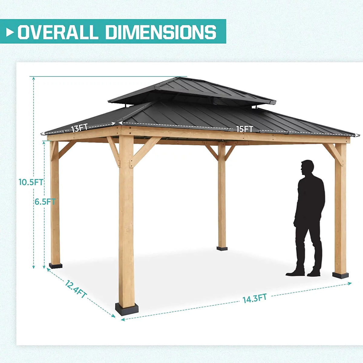 13' x 11' Black Hardtop Gazebo Y309642