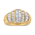 14K Yellow Gold Channel Baguette and Princess-Cut Diamond Cocktail Ring Band J433