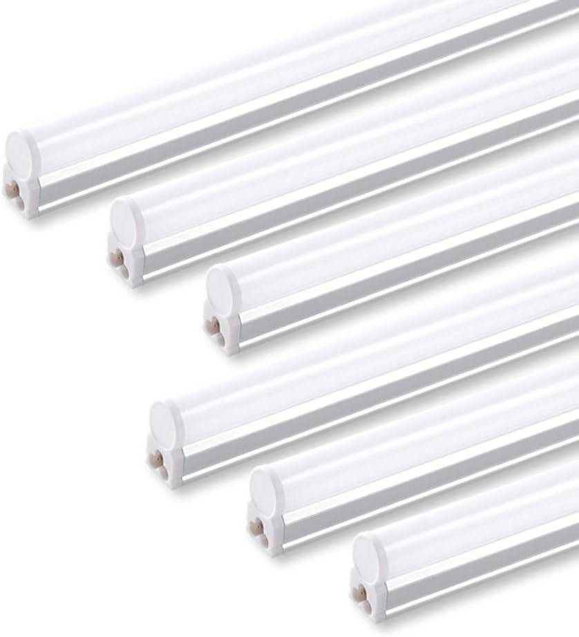 Pack of 6 LED T5 Integrated Single Fixture, 4FT, 2200lm, 4000K, 20W, Utility Shop Light N517580