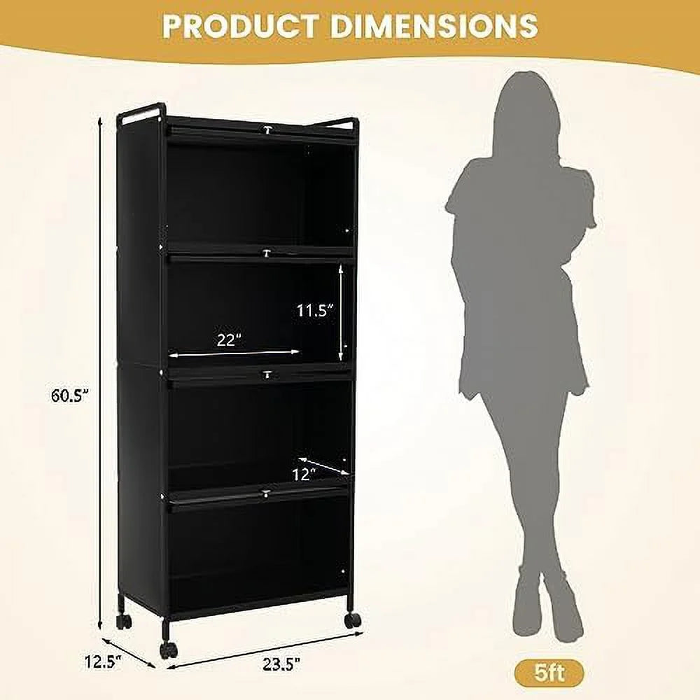 Black 5-Tier Kitchen Cabinet with 4 Rolling Casters H8659