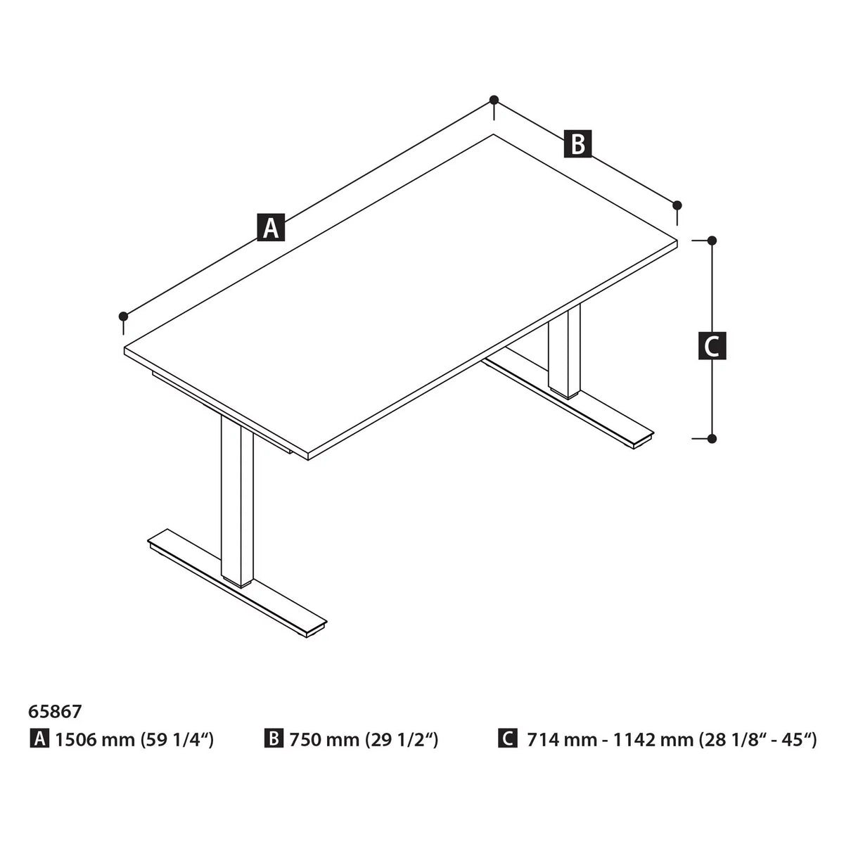 30" x 60" White Adjustable Standing Desk Z394