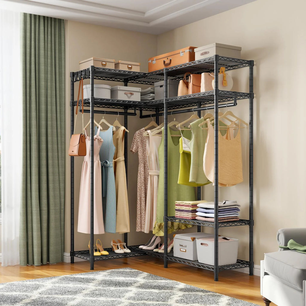L Shaped Corner Closet System Black D850422