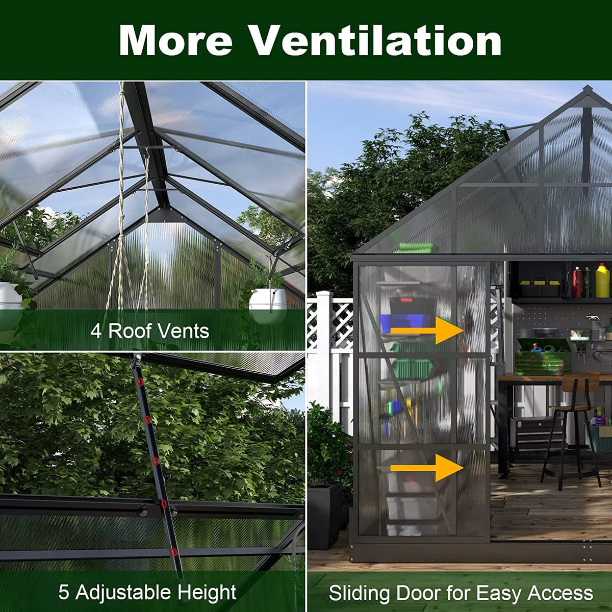 6x12 FT Polycarbonate Greenhouse with Lockable Hinged Door R18038