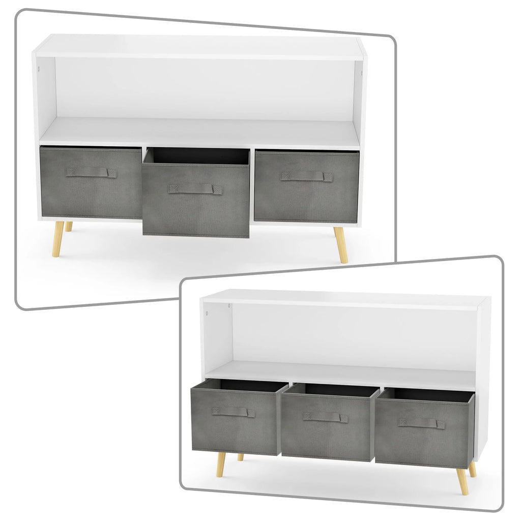 Modern Minimalist Wooden Storage Cabinet with 3 Fabric Drawers S11887