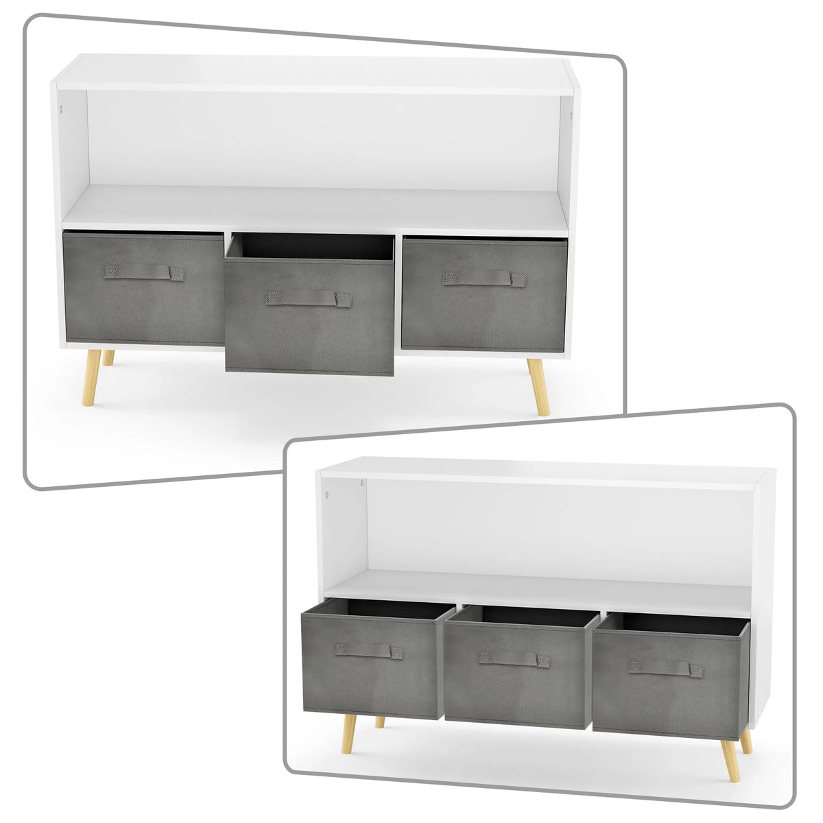 Modern Minimalist Wooden Storage Cabinet with 3 Fabric Drawers S11887