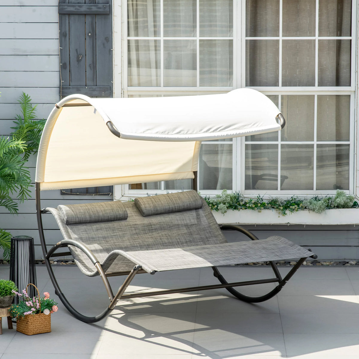 Gray Outdoor Rocking Bed with Canopy S6921