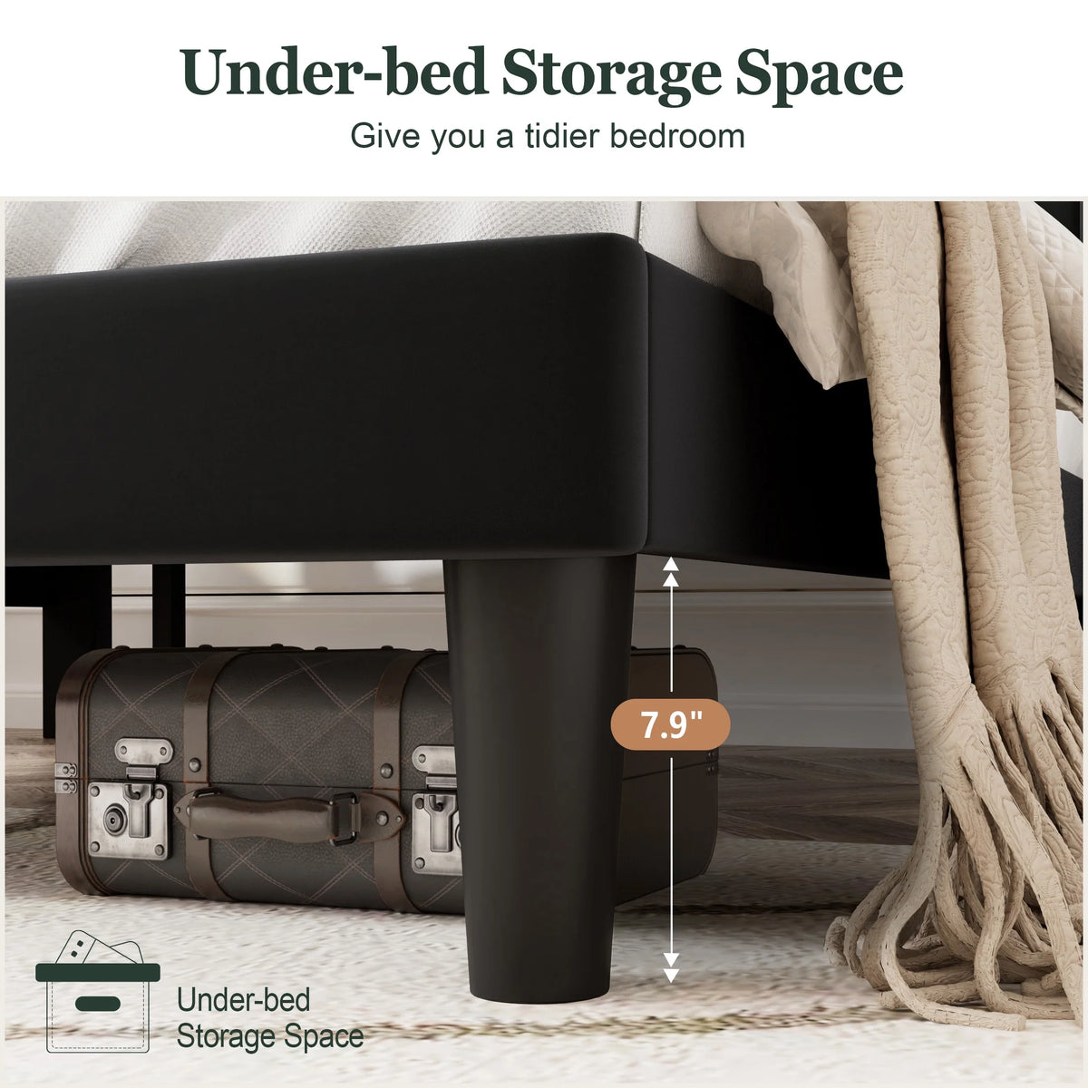 Queen Size Black Velvet Upholstered Platform Bed Frame N569461