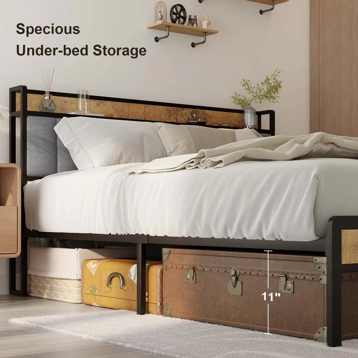 Full Size Storage Headboard Bed Frame O748