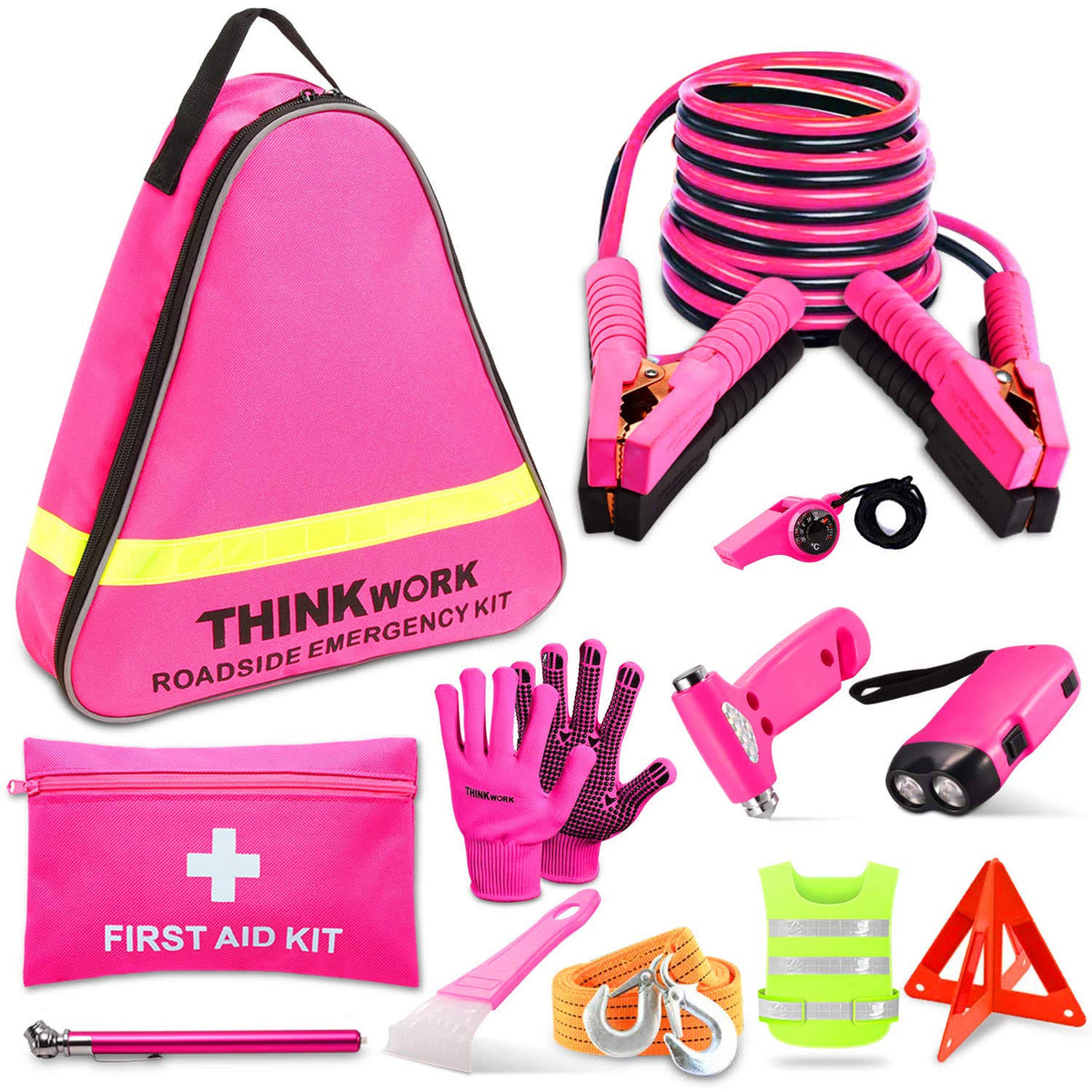 Pink Car Emergency Kit with 10ft Jumper Cables O339471