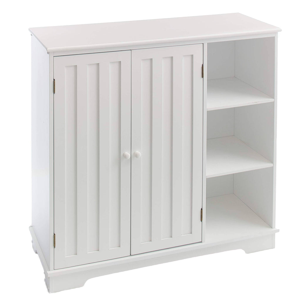 White Beadboard Wooden Storage Cabinet I92758