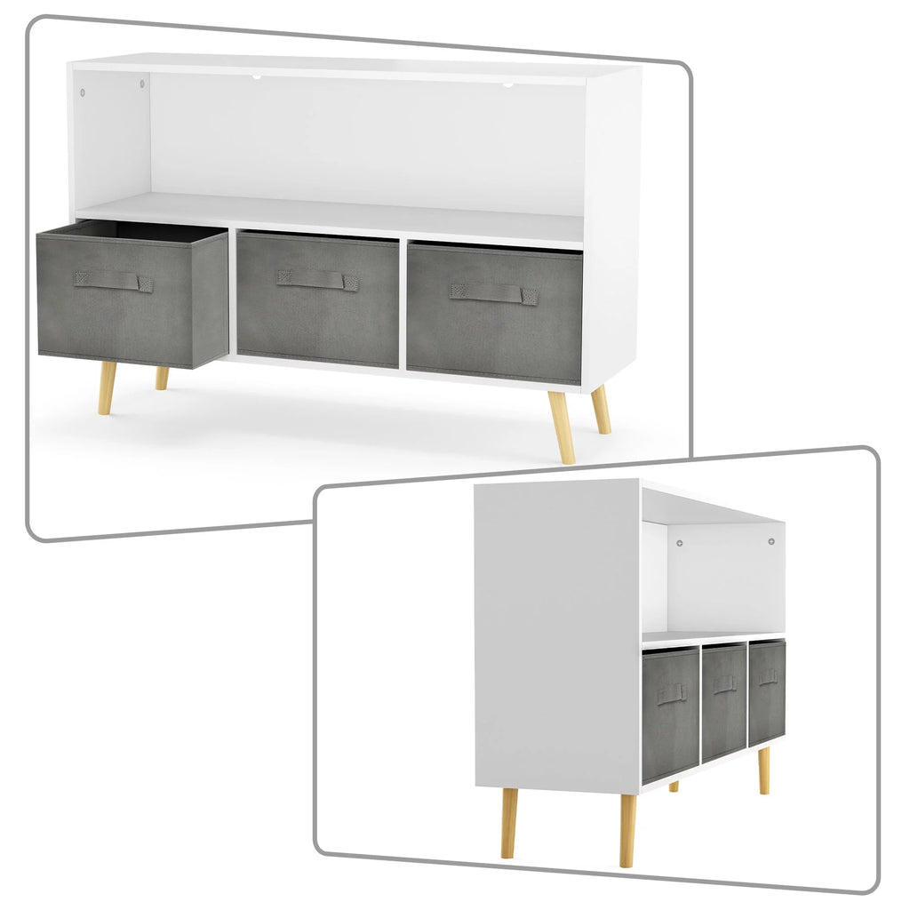 Modern Minimalist Wooden Storage Cabinet with 3 Fabric Drawers S11887