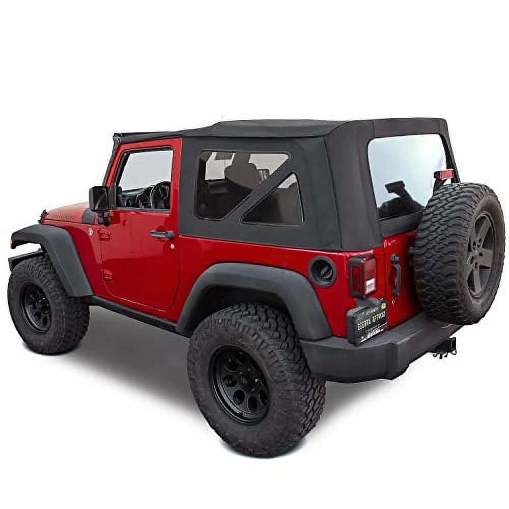 Black Twill Canvas 2 Door Jeep Soft Top with Rear Plastic Tinted Windows C566