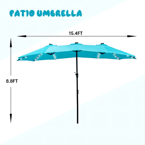 15ft Double-Sided Patio Solar Umbrella with Tilt and Crank, Blue K564