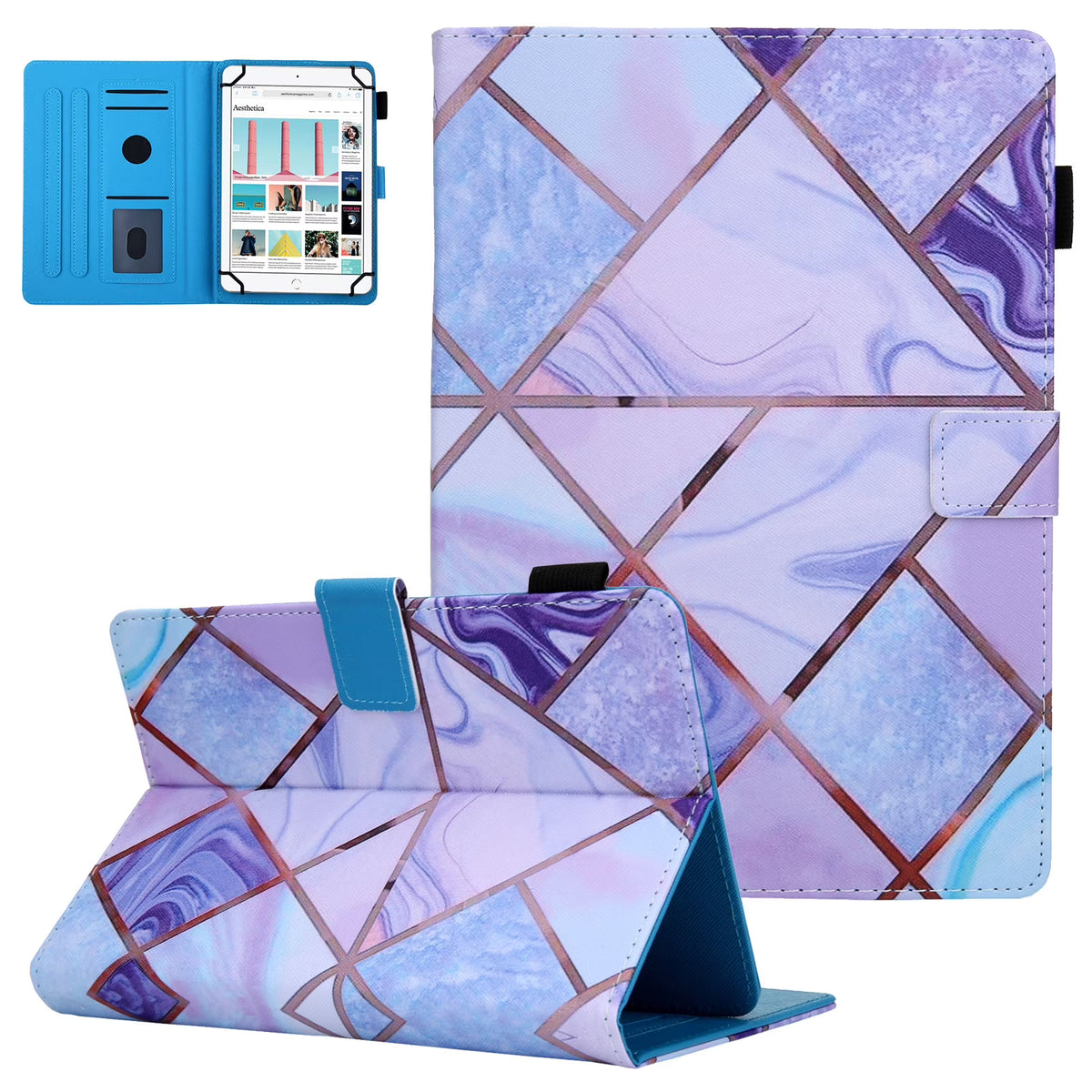 10 Inch Tablet Case, Folio Flip PU Leather Stand Case Cover, Purple Marble F1067