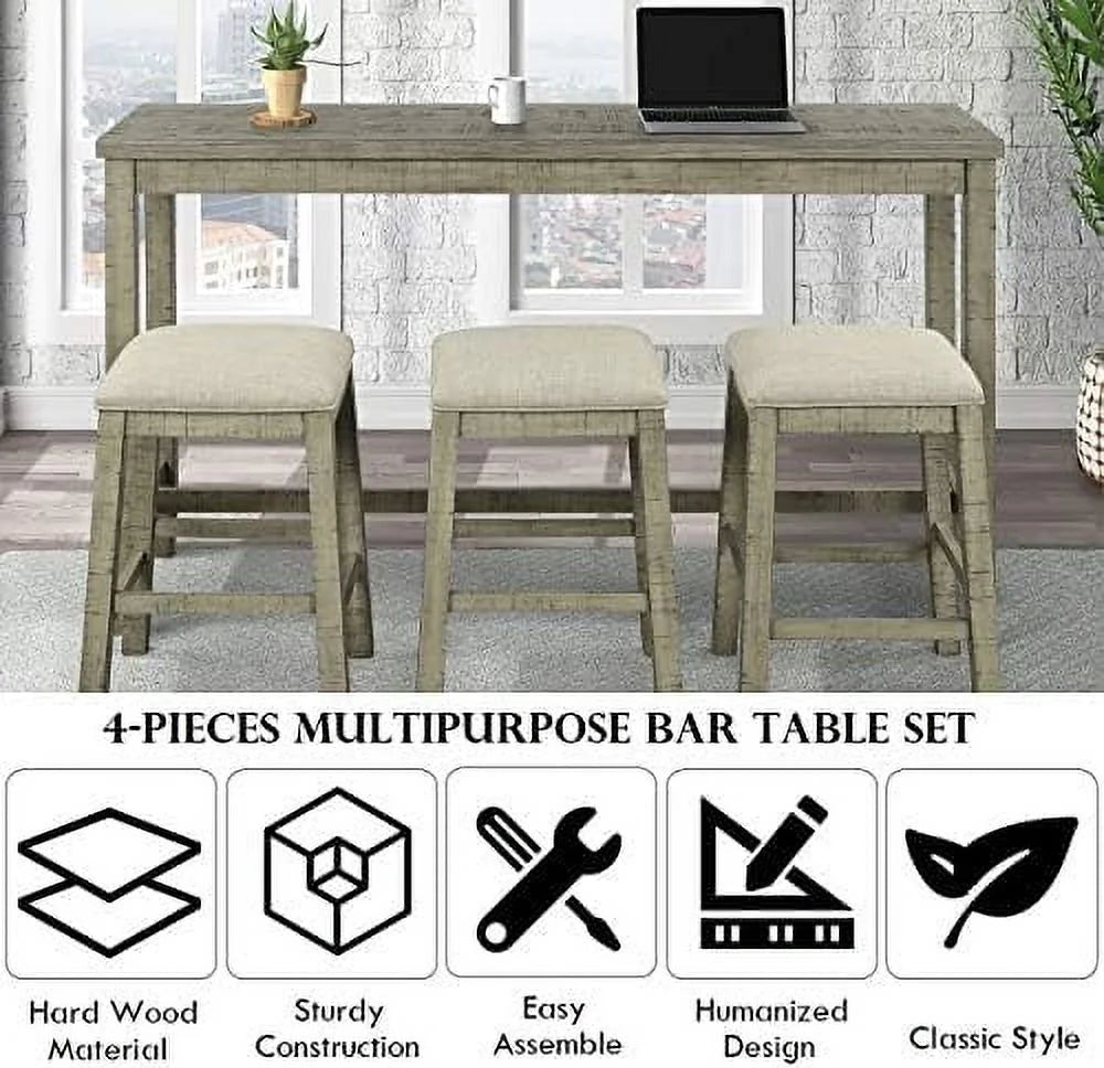 4 Piece Dining Table Set with 3 Stools Z861