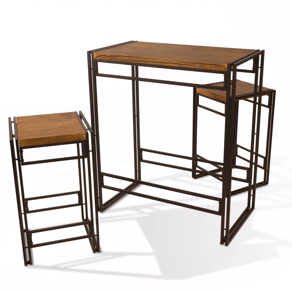 Bar Height 3 Piece Woodgrain Black Dining Table Set J830788
