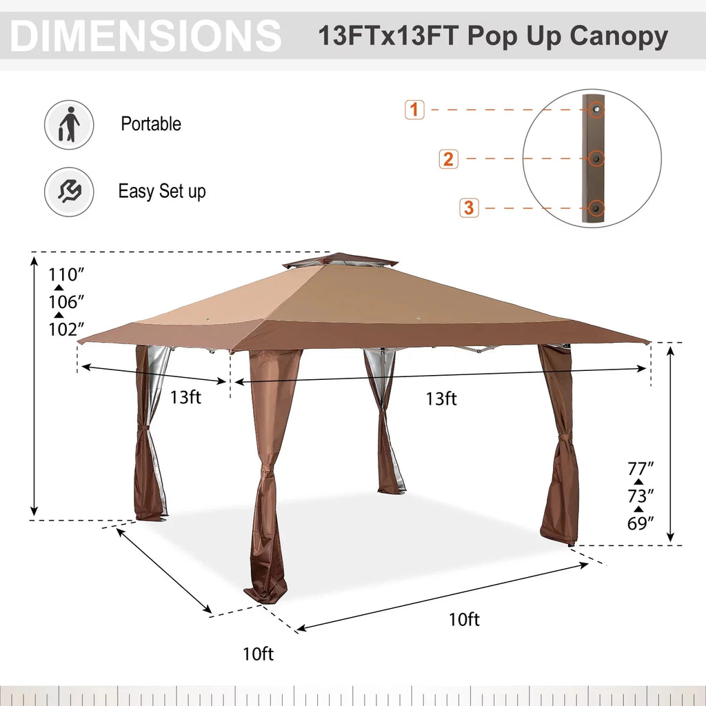 13 x 13 ft Pop Up Canopy Tent Brown E8291