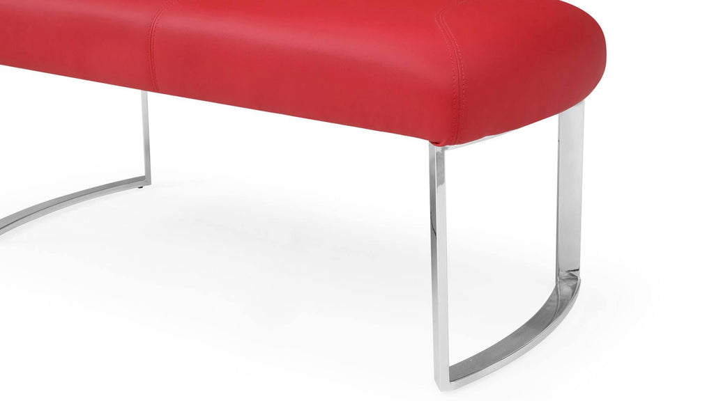 Red Leatherette Bench with Stainless Steel Base D9233