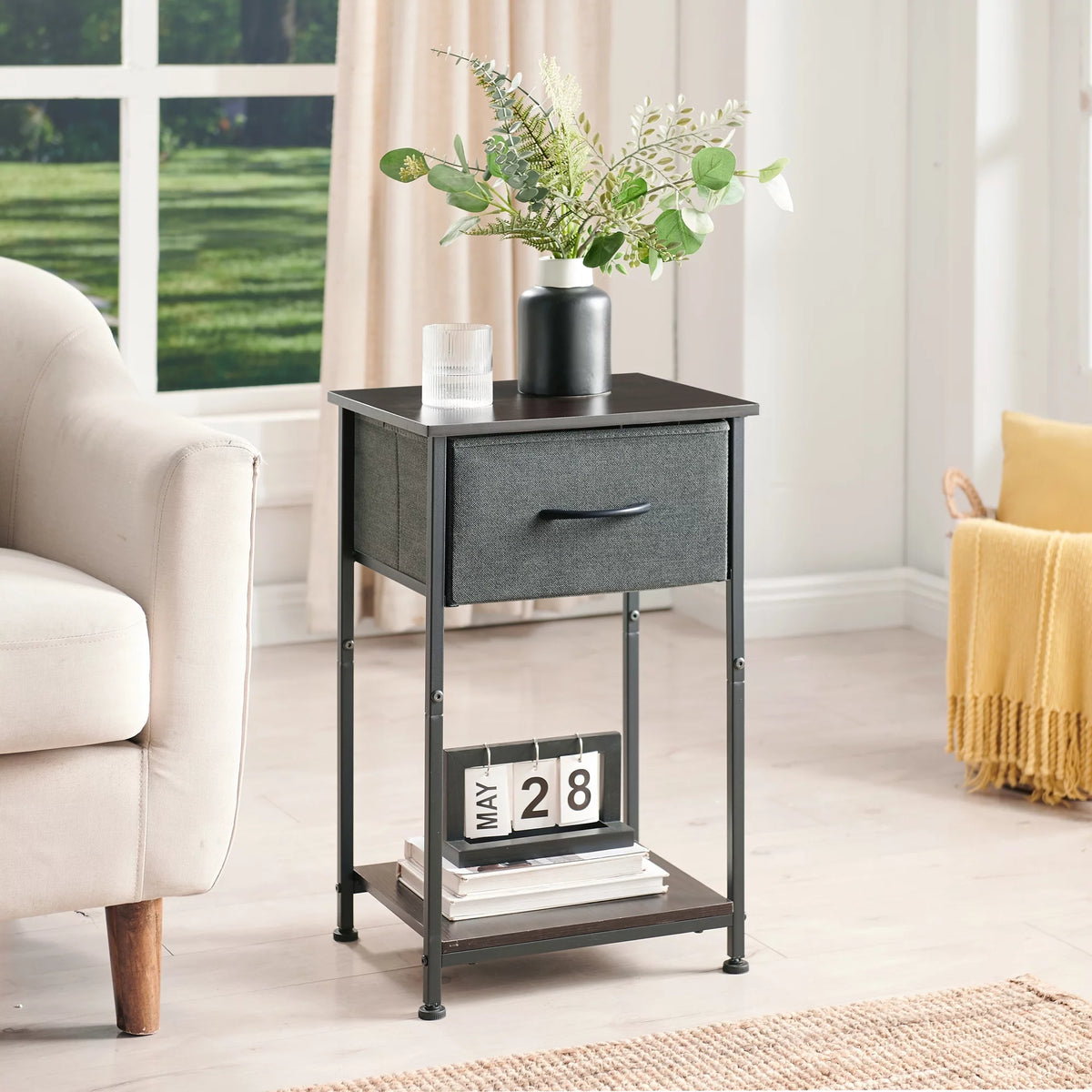Small Nightstand with Drawer and Storage Shelf E776