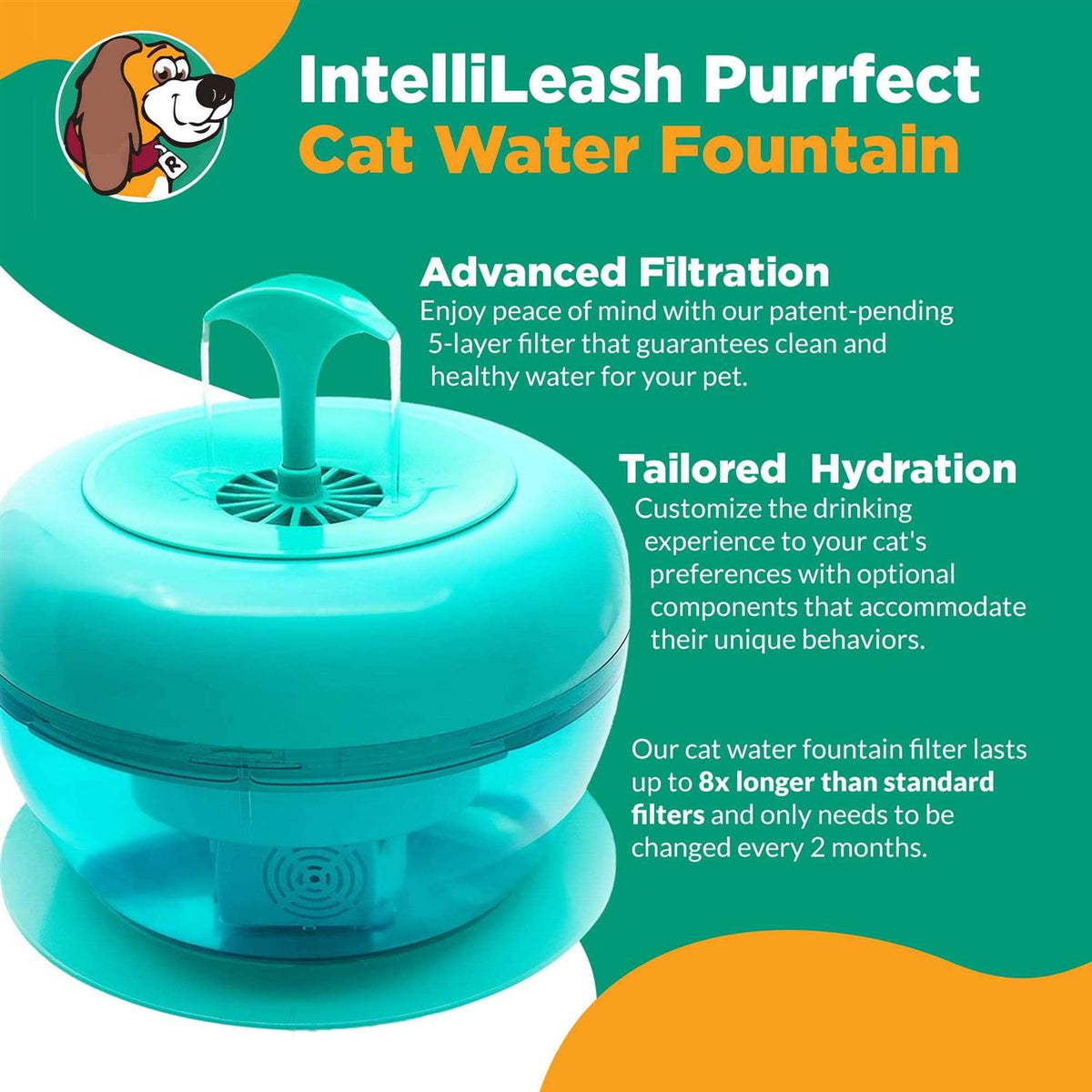 Water Fountain for Cats and Small Dogs with 5-Layer Filter T2335