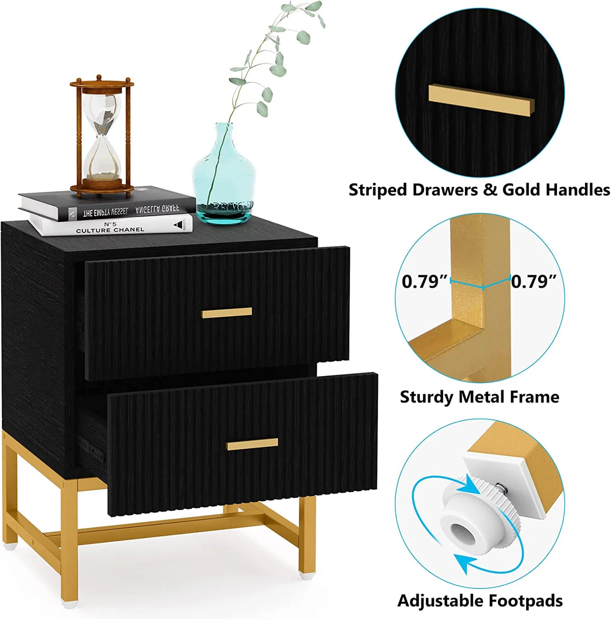 2-Drawer Wood Metal Nightstand S966