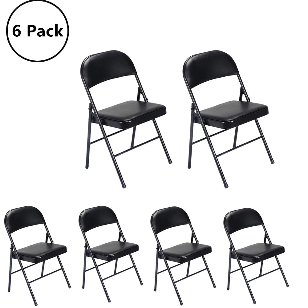 6 Pack Black Folding Chairs Cushioned Padded Seat Metal Frame N56191