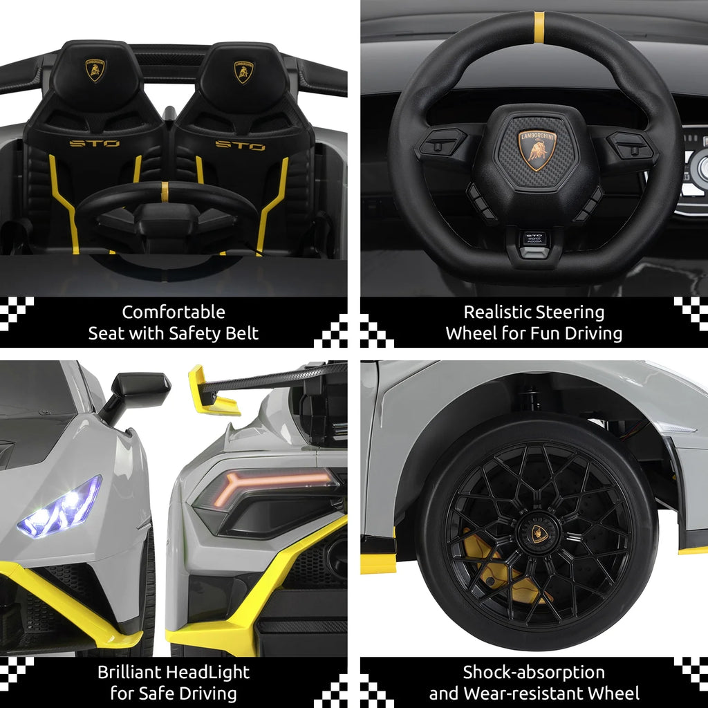 Licensed Lamborghini STO 24V 2-Seater Ride on Car with Remote Control, Grey X2350