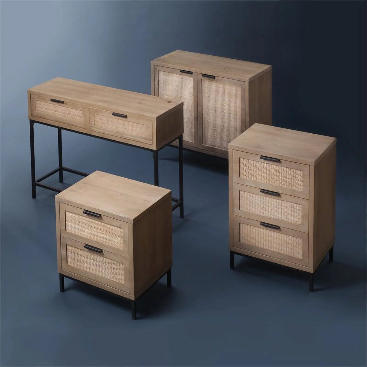 3 Drawer Wood and Iron Side Table X280612