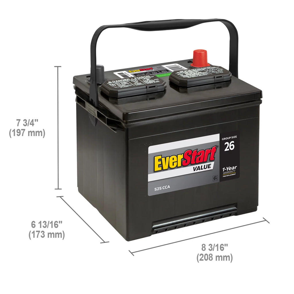 Lead Acid Automotive Battery Group Size 26 12 Volt 525 CCA P6957