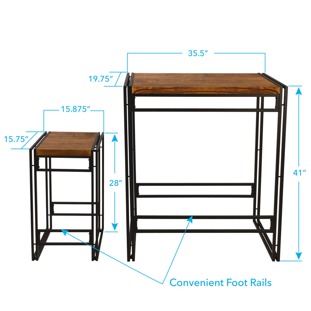 Bar Height 3 Piece Woodgrain Black Dining Table Set J830788