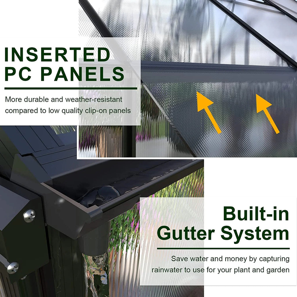 6x12 FT Polycarbonate Greenhouse with Lockable Hinged Door R18038
