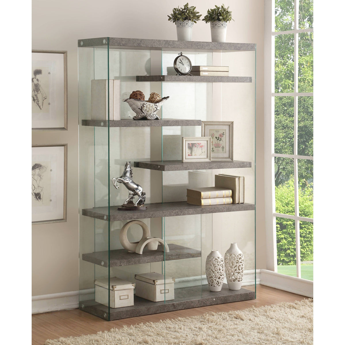 Clear Glass Bookcase Y68066