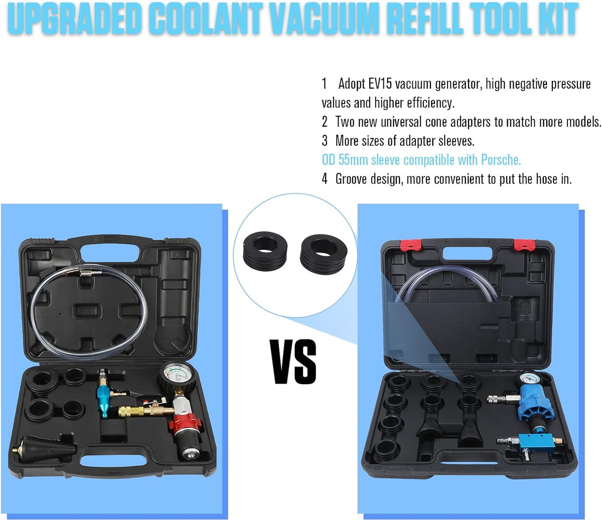 Coolant Vacuum Refill Kit with 2 Tapered Rubber Adapters, 8 Replaceable Adapter Sleeves, Pack of 2 D712306