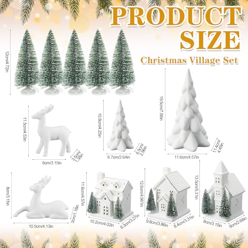 12 Pcs Ceramic Christmas Village Set with Lights L985022