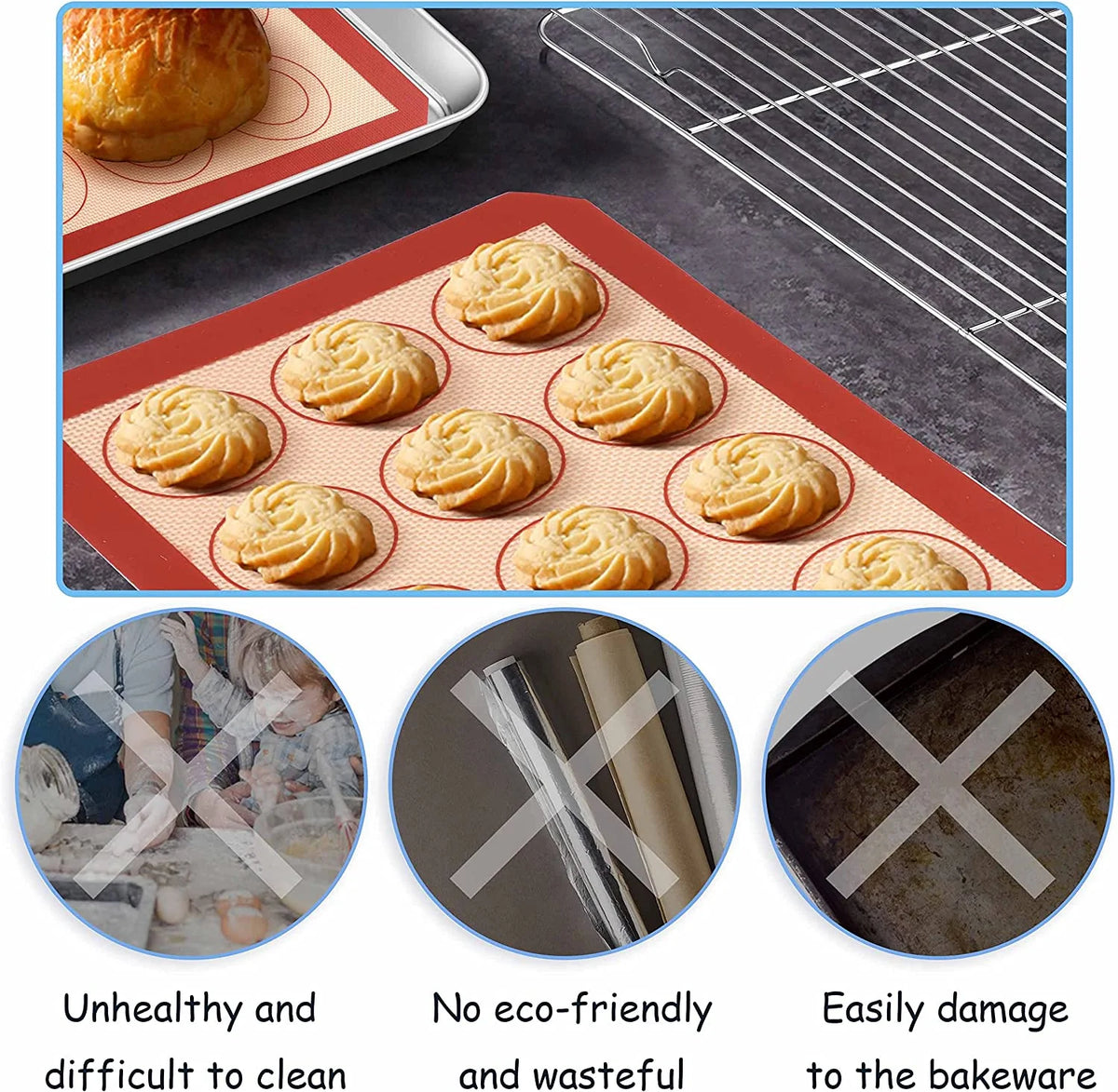 16 inch Stainless Steel Baking Sheet with Rack & Mat Set of 6 Z1837