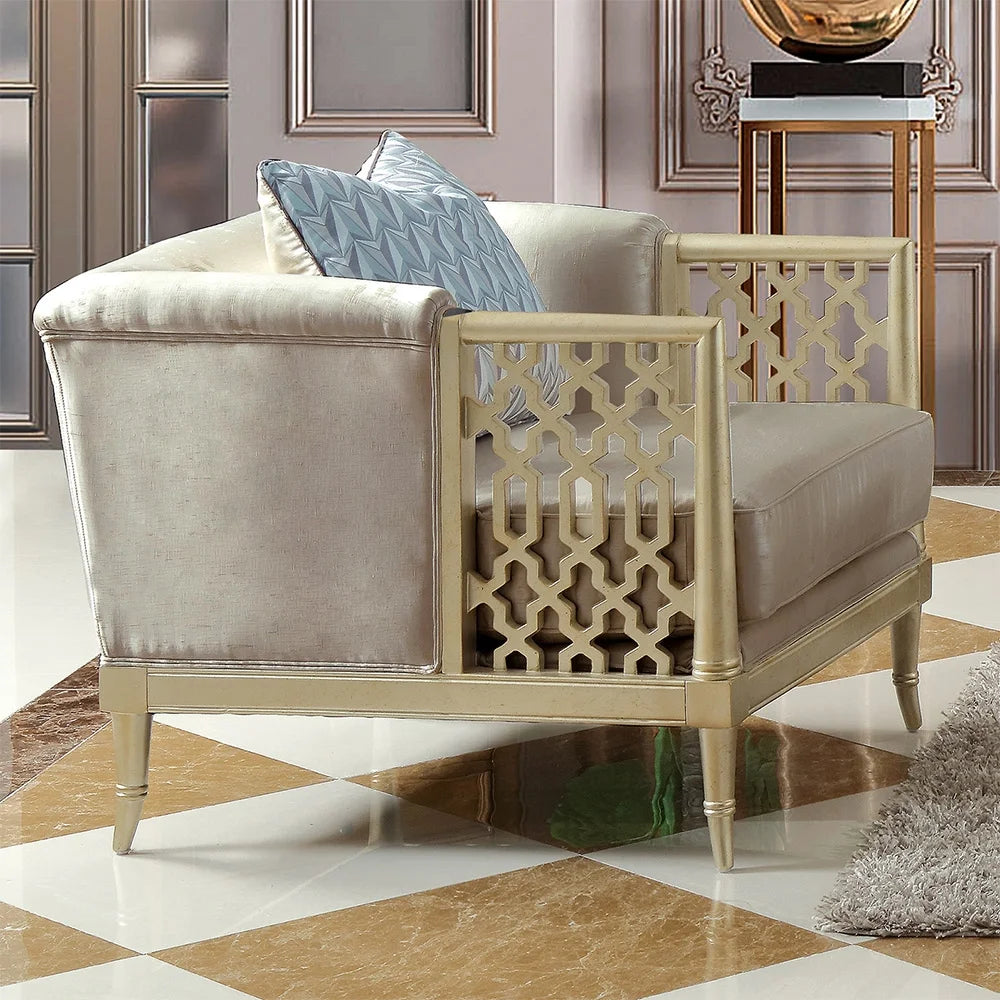 Satin Gold Fabric 3Pcs Sofa Set B189315