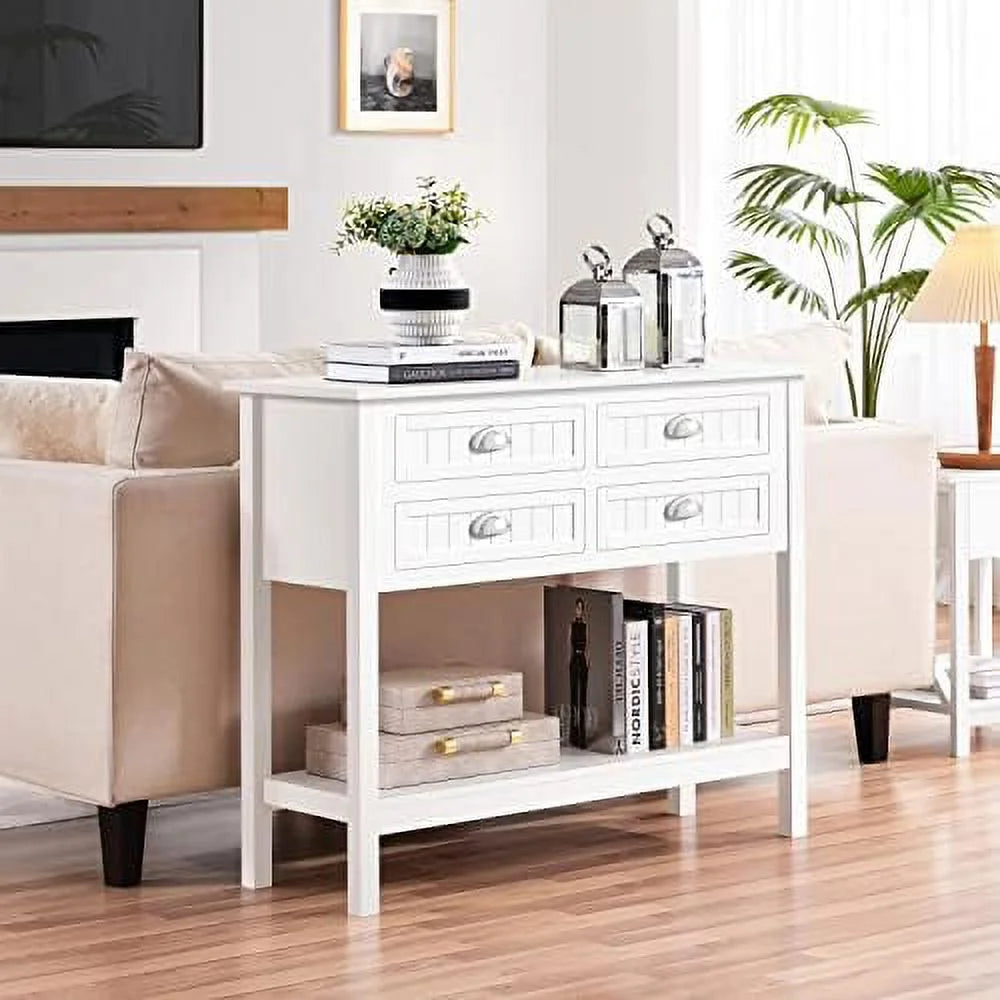 White 4 Drawer 2 Tier Console Table F14727