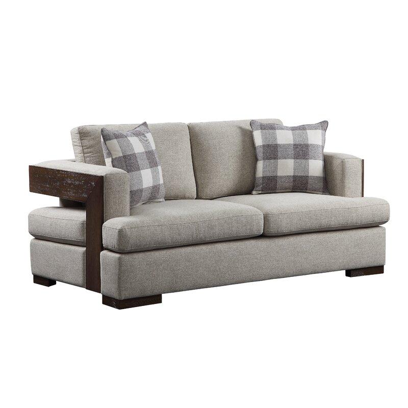 Beige Fabric & Walnut Sofa Loveseat Chair 3pcs D1787