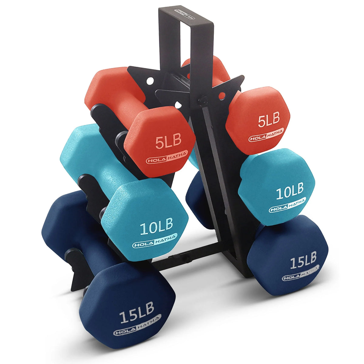 5, 10 & 15 Pound Neoprene Dumbbell Weight Set with Storage Rack P99469